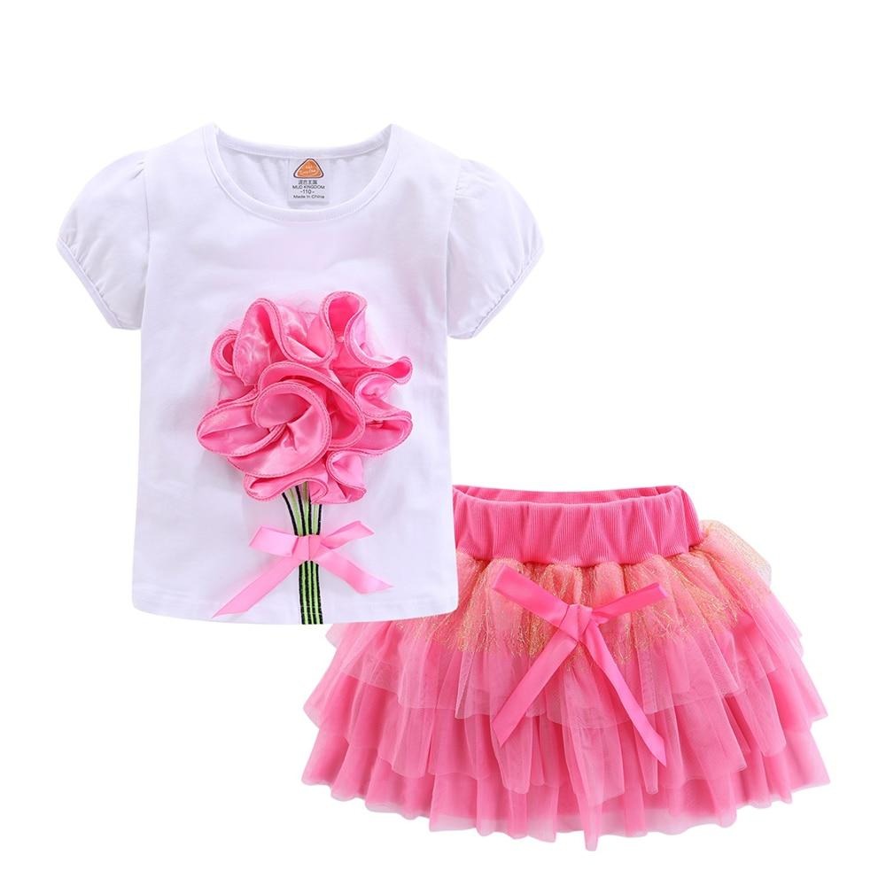 Girls 3D Flower and Bow 2 Pc Skirt Set Pink JT's Designer Fashion
