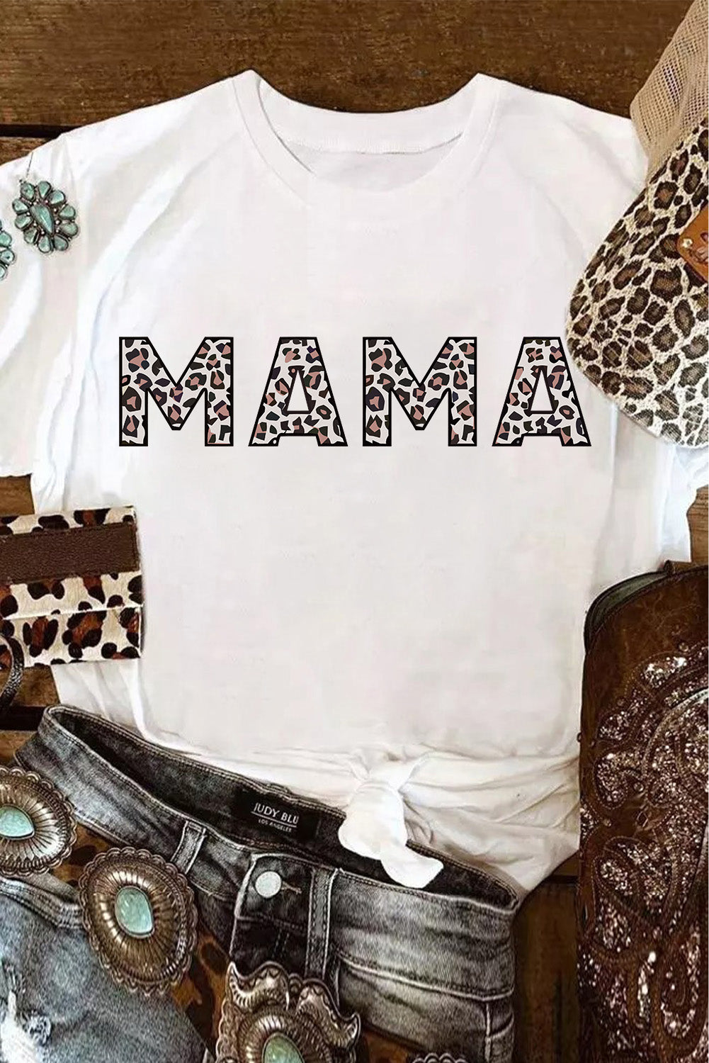 White & Leopard Mama Graphic Print Tee Graphic Tees JT's Designer Fashion