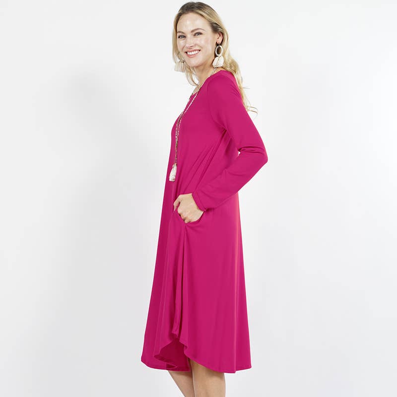 Plus Size Sexy Slinky Pocket Midi Dress Magenta Plus Size Dresses JT's Designer Fashion