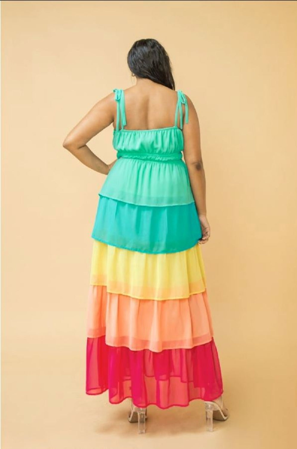 Plus Rainbow Tiered Maxi Dress Maxi Dresses JT's Designer Fashion
