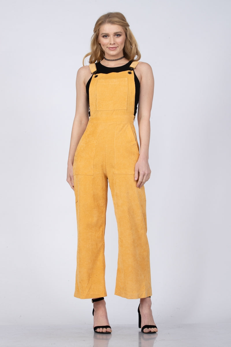 Mustard Soft Corduroy Farmer Style Jumpsuit Jumpsuits & Rompers JT's Designer Fashion