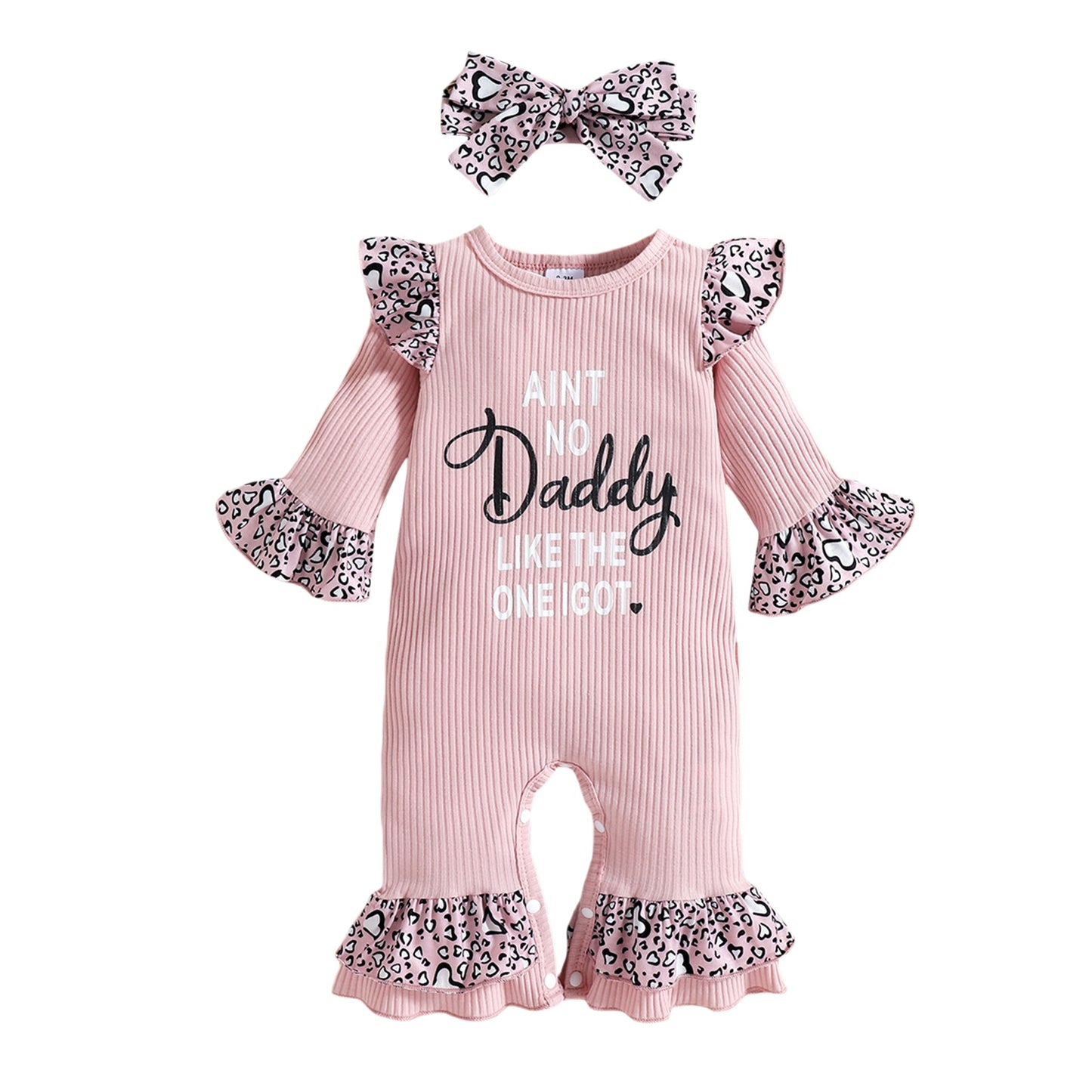 2Pcs Baby Girl Leopard Daddy Romper with Headband Baby JT's Designer Fashion