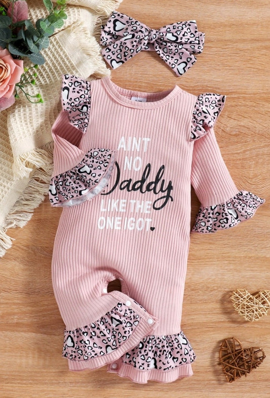 2Pcs Baby Girl Leopard Daddy Romper with Headband Baby JT's Designer Fashion