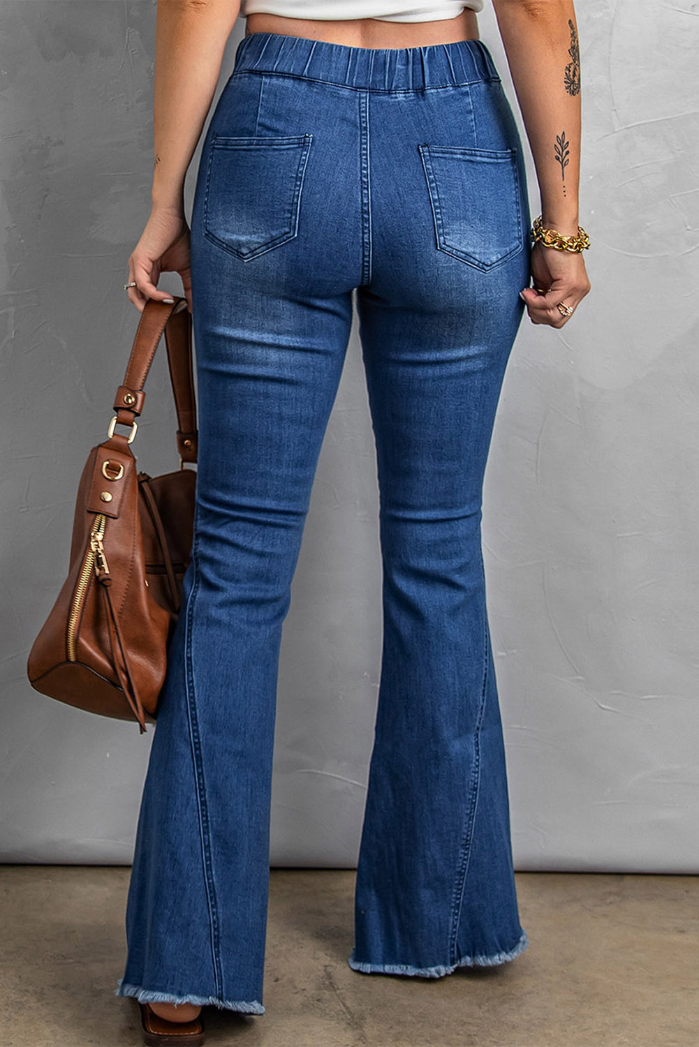 Blue Burn Distressed Raw Hem Bell Bottom Jeans Jeans JT's Designer Fashion