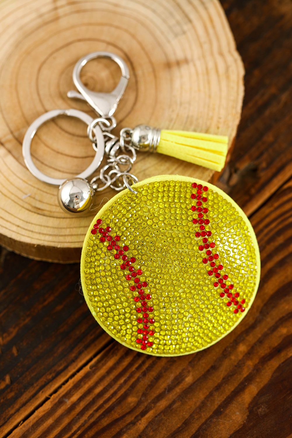 Yellow Rhinestoned Ball Pendant Tassel Key Chain Other Accessories JT's Designer Fashion