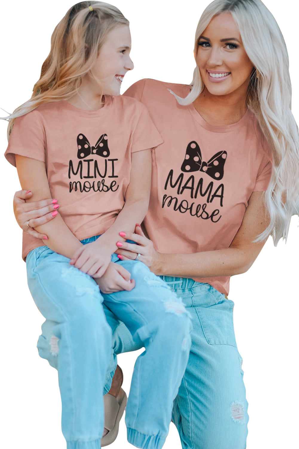 Pink Family Matching Girl's Mini Mouse Bow Print Short Sleeve T Shirt Family T-shirts JT's Designer Fashion