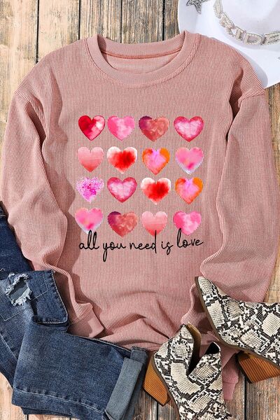 ALL YOU NEED IS LOVE Heart Round Neck Sweatshirt Sweaters & Cardigans JT's Designer Fashion
