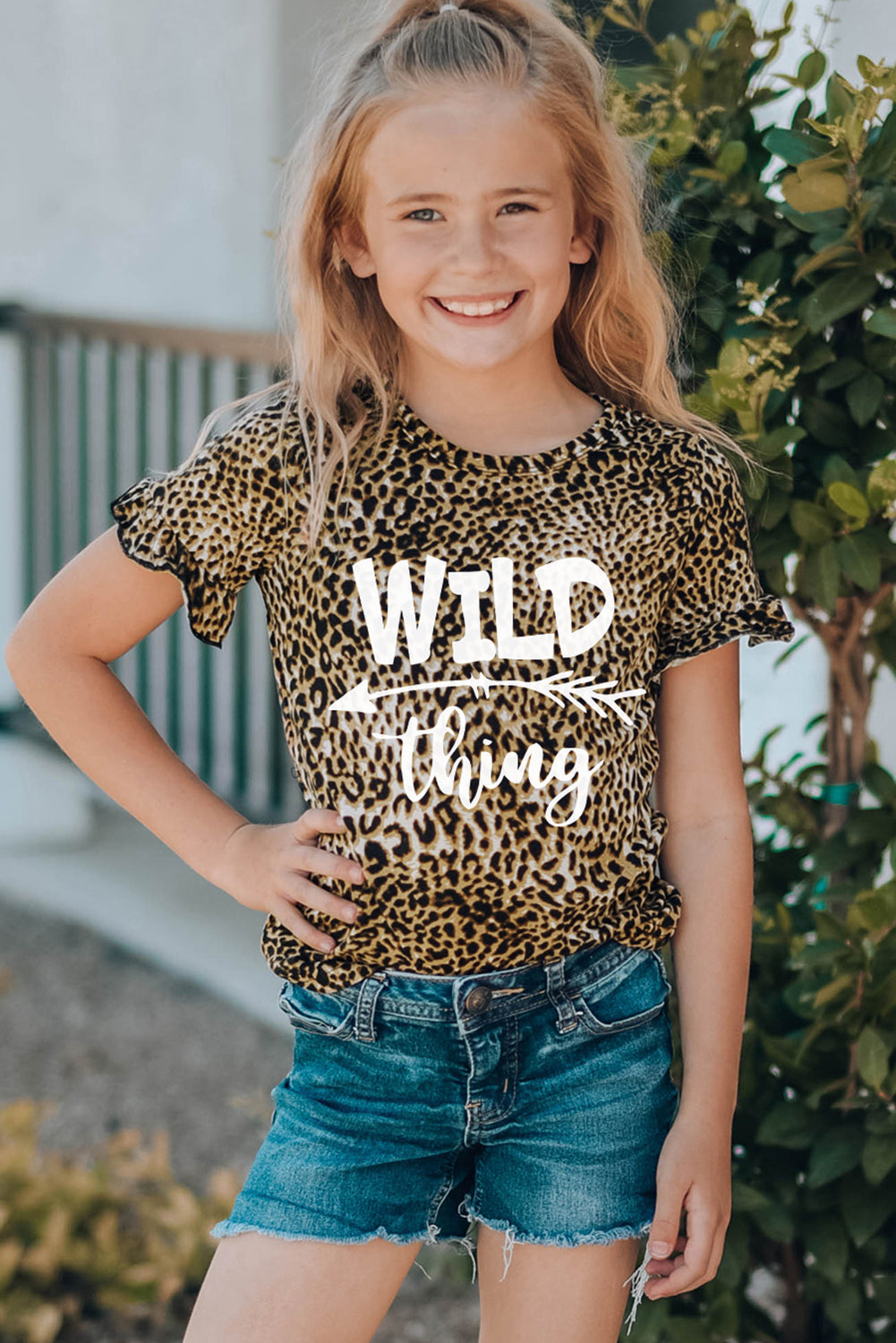 Family Matching Leopard Letter Print Ruffled Short Sleeve Girl's Top Family T-shirts JT's Designer Fashion