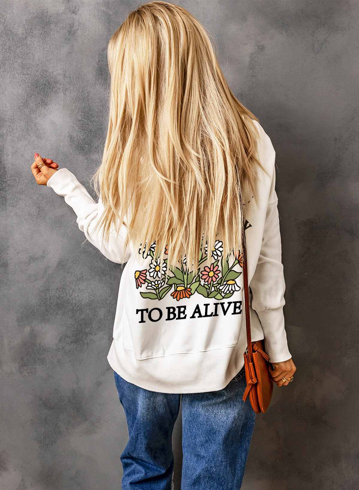 White Back Slogan & Flower Print Pocket Henley Hoodie Graphic Sweatshirts JT's Designer Fashion