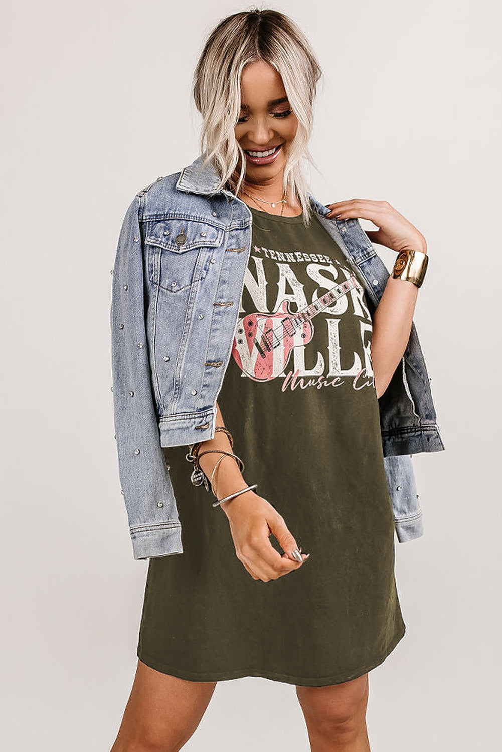 Green Black Nashville Music Festival Trending T-Shirt Dress Dresses JT's Designer Fashion