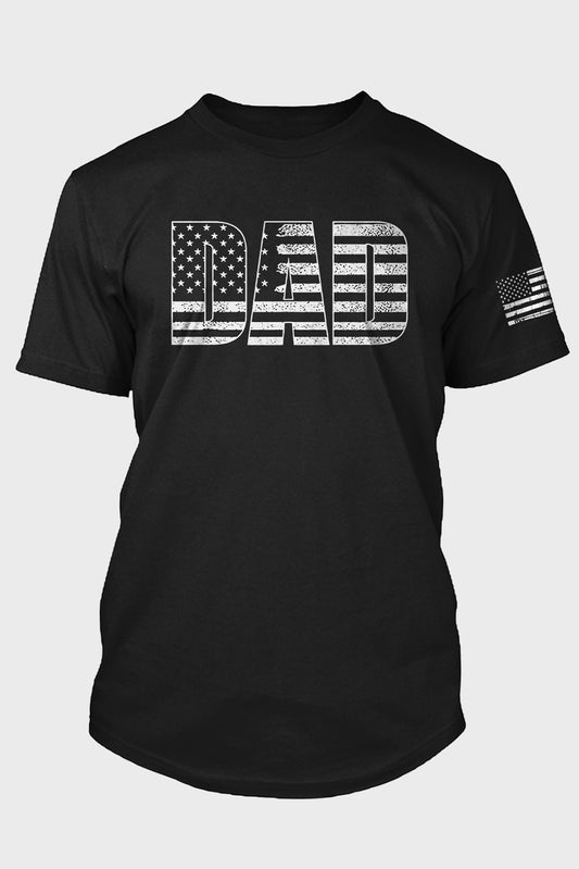 Black DAD American Flag Graphic Print Short Sleeve Men's T Shirt Black 62%Polyester+32%Cotton+6%Elastane Men's Tops JT's Designer Fashion