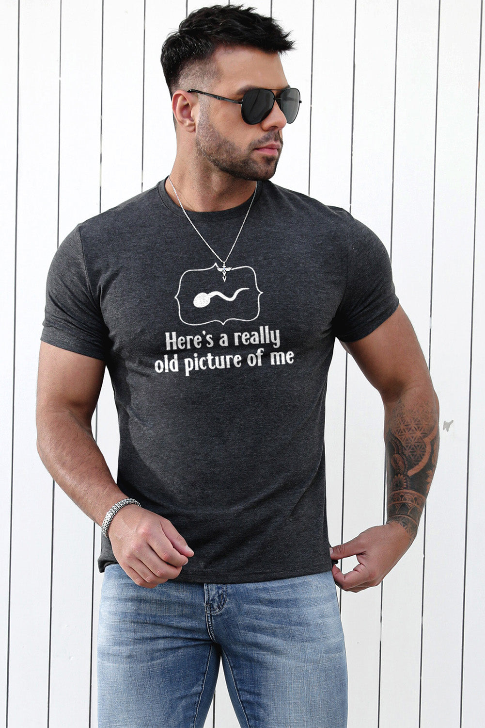 Gray Here's A Really Old Picture Of Me Men's Slim Fit T Shirt Men's Tops JT's Designer Fashion