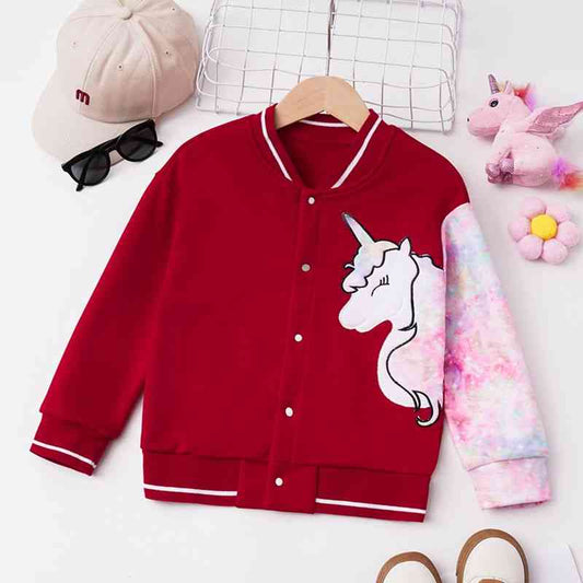 Unicorn Graphic Long Sleeve Jacket Deep Red Kids Coats JT's Designer Fashion