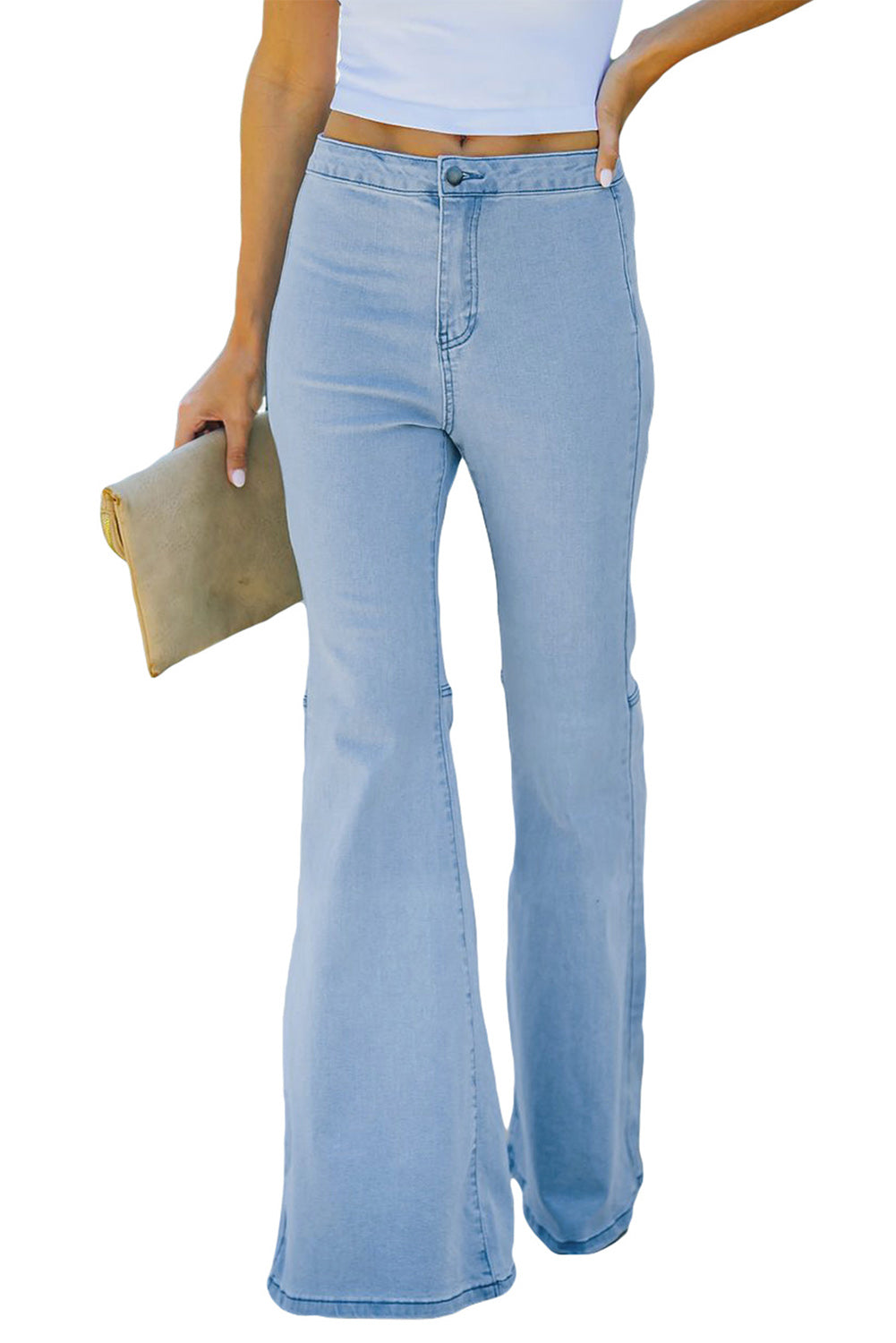 Sky Blue High Waist Pockets Bell Jeans Jeans JT's Designer Fashion