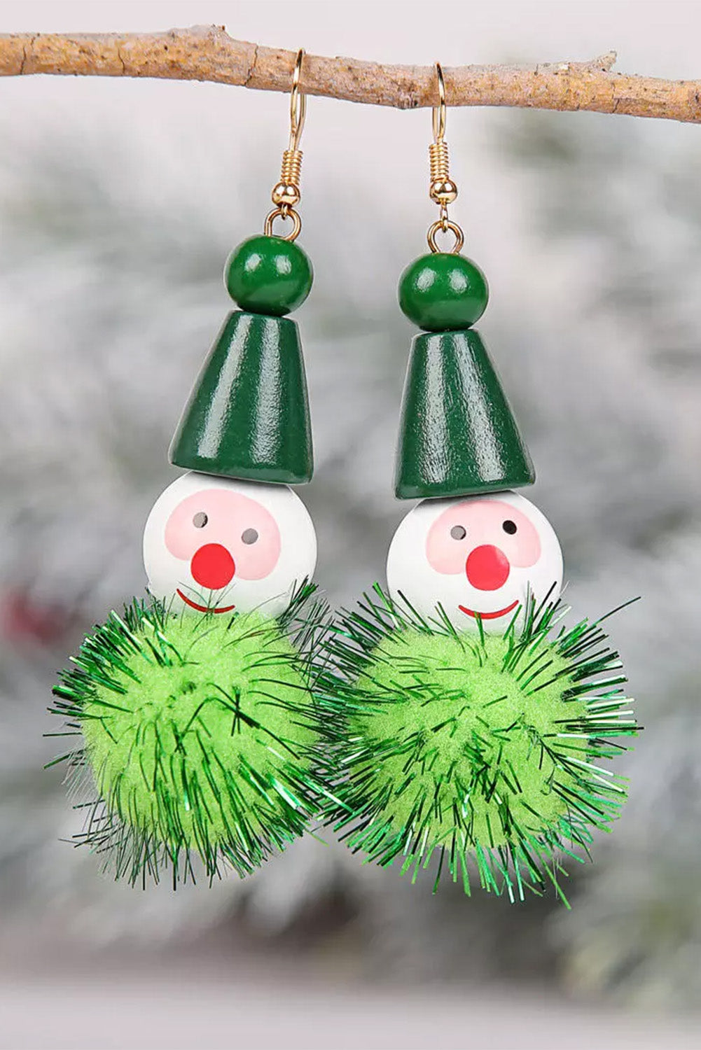 Green Christmas Glitter Elves Pom-Pom Earrings Jewelry JT's Designer Fashion