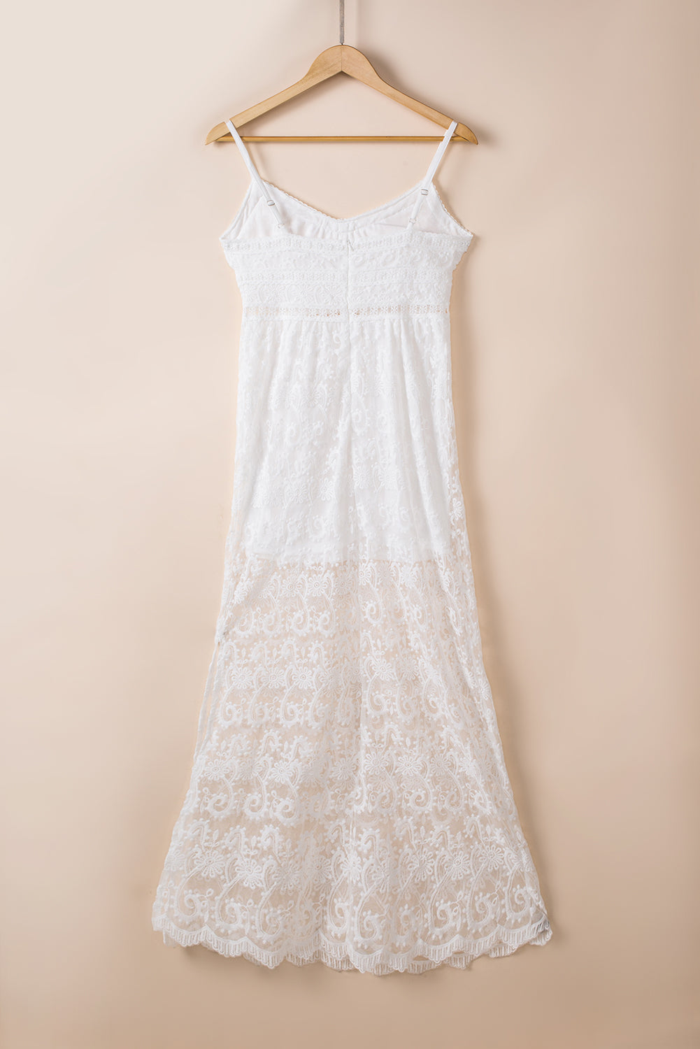 White Spaghetti Straps Lace Lined Maxi Dress with Slits Evening Dresses JT's Designer Fashion