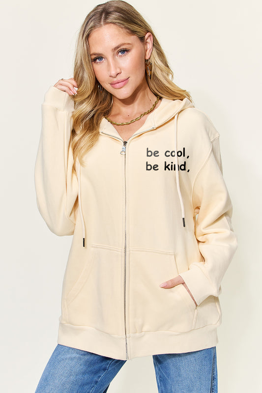 Simply Love Full Size Letter Graphic Zip Up Hoodie Sand Sweatshirts & Hoodies JT's Designer Fashion