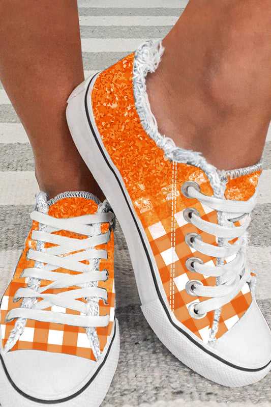 Orange Checkered Flat Canvas Shoes Women's Shoes JT's Designer Fashion
