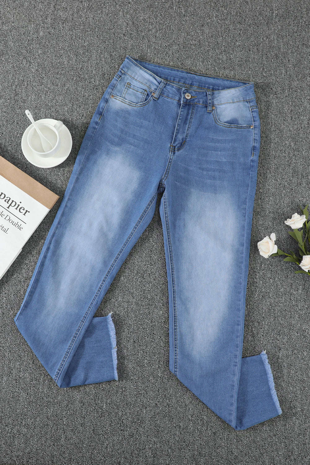 Sky Blue High Waist Ankle-Length Skinny Jeans Jeans JT's Designer Fashion