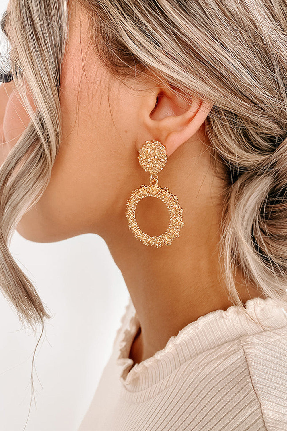 Gold Glittering Circle Dangle Earrings Jewelry JT's Designer Fashion