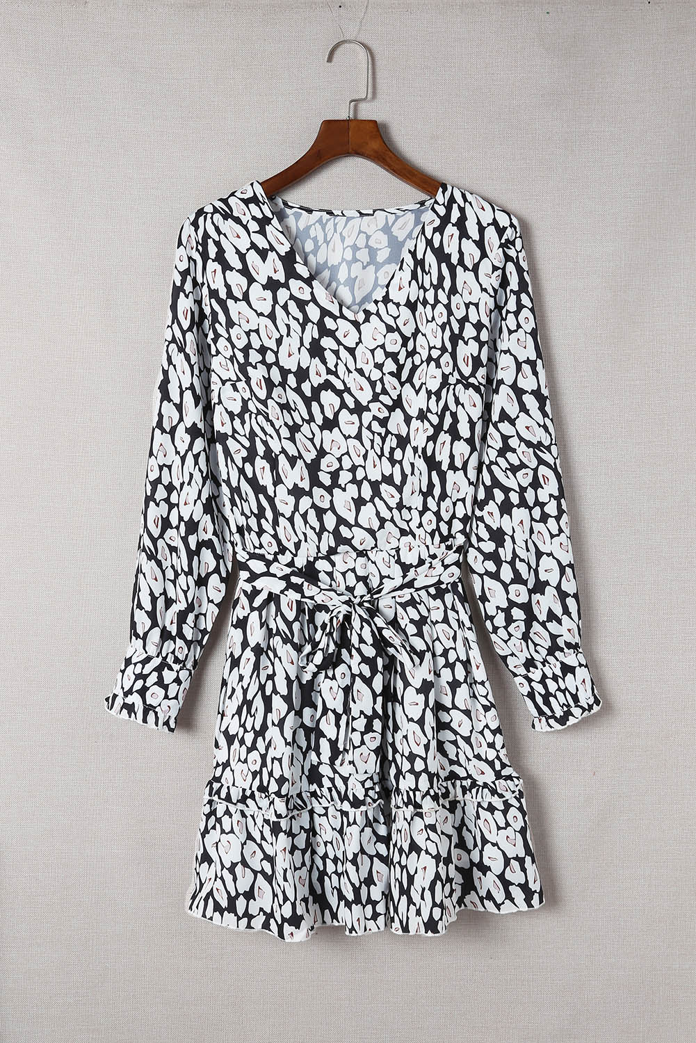 Leopard V Neck Long Sleeve A-line Dress Mini Dresses JT's Designer Fashion
