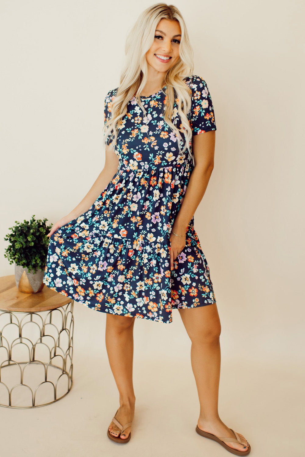 Blue Short Sleeve A-line Floral Dress Pre Order Dresses JT's Designer Fashion