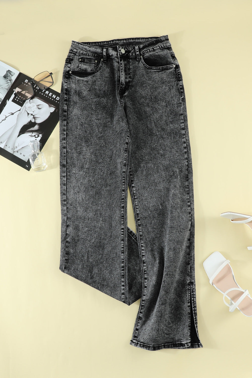 Black High Rise Slit Anklet Flare Jeans Jeans JT's Designer Fashion