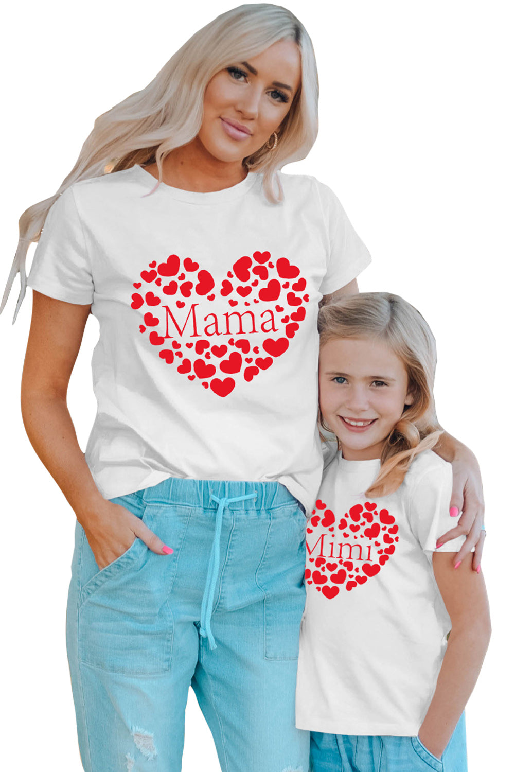 White Daughter and Me Mama Heart Print Short Sleeve T Shirt Family T-shirts JT's Designer Fashion