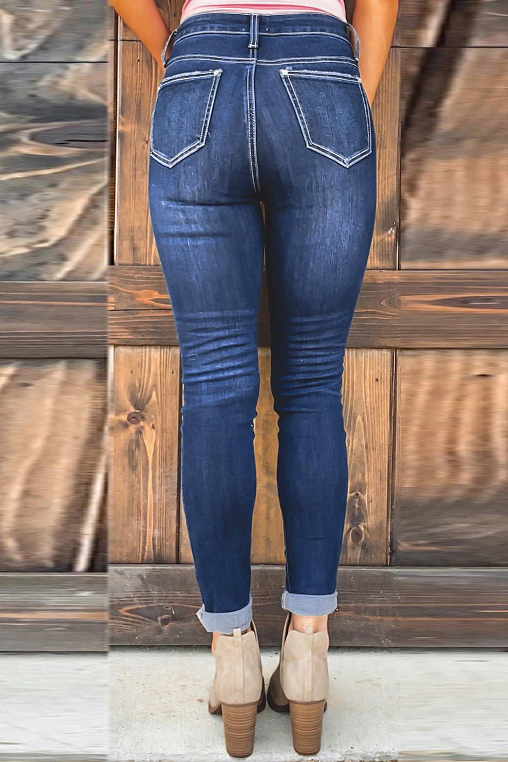 Blue High Rise Skinny Button Fly Jeans Jeans JT's Designer Fashion