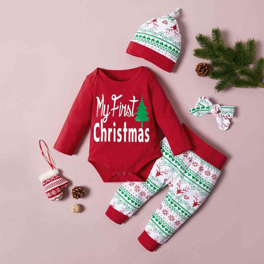 MY FIRST CHRISTMAS Graphic Bodysuit and Pants Set Red Children's Apparel JT's Designer Fashion