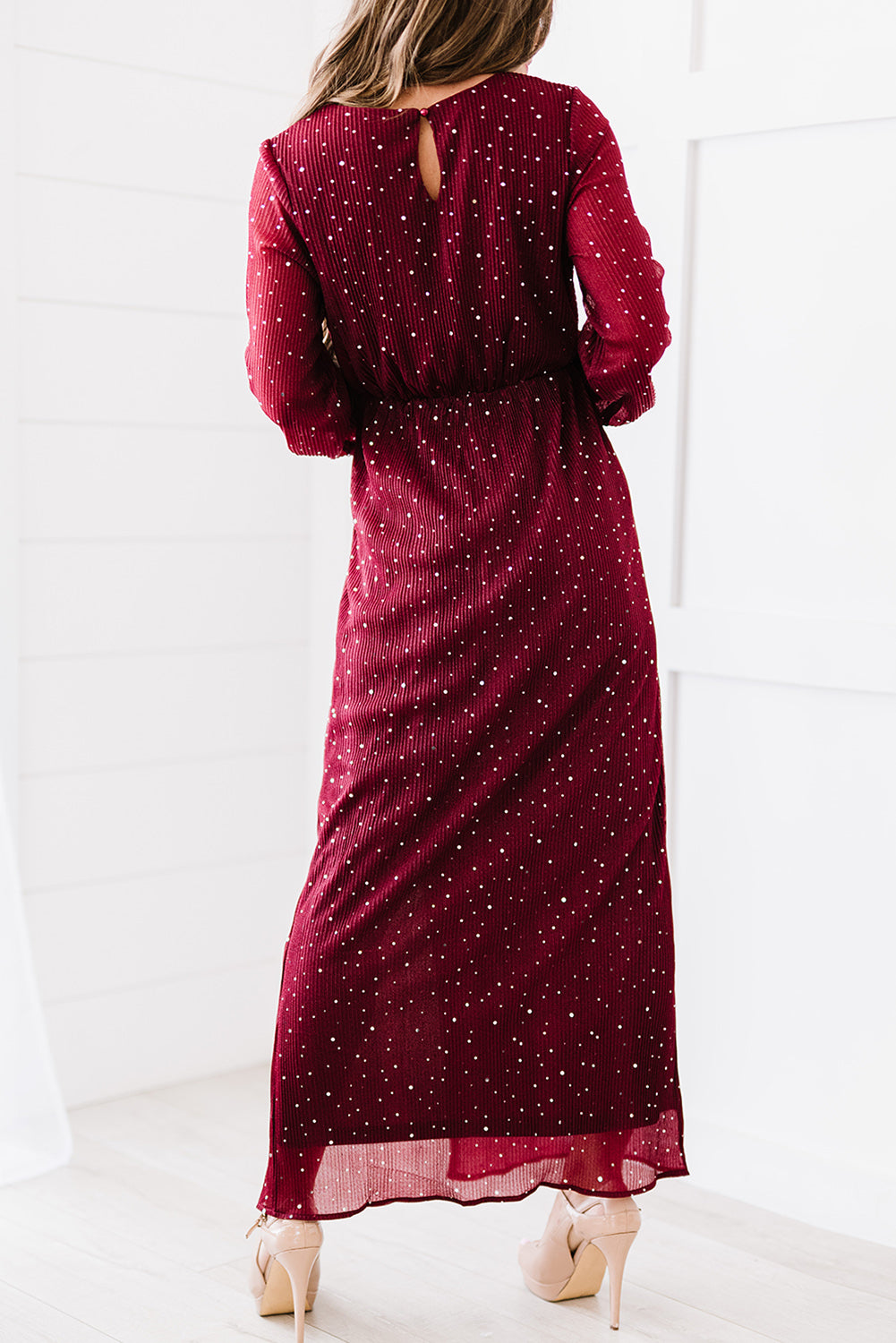 Red Side Split Rhinestone V Neck Maxi Dress Maxi Dresses JT's Designer Fashion