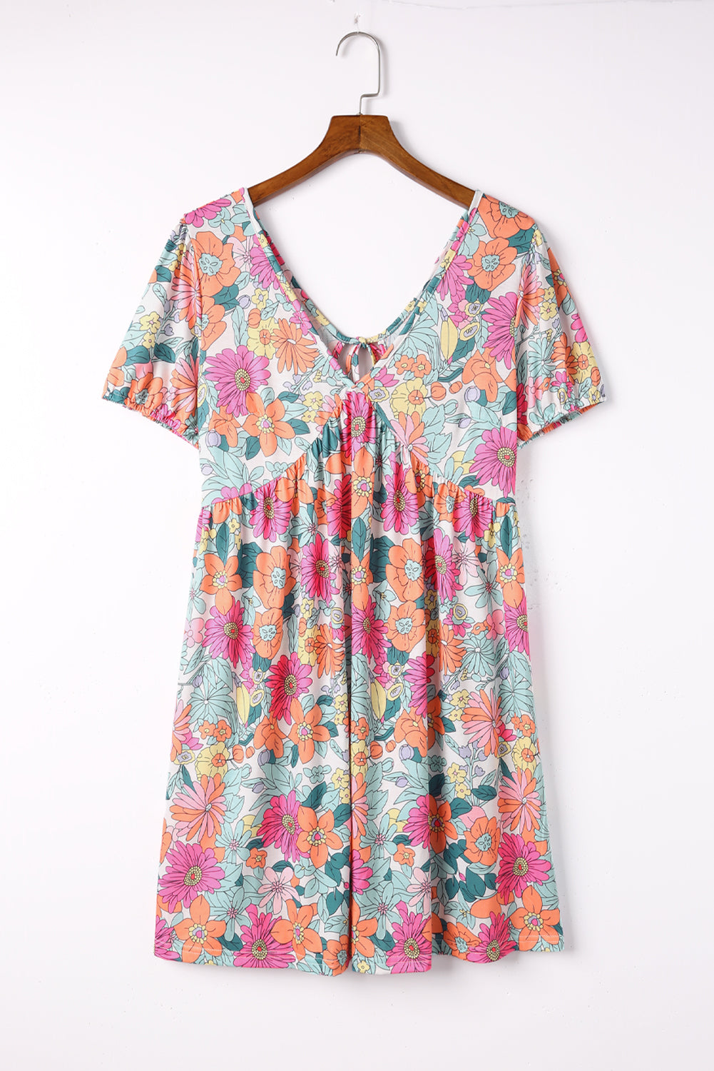 Multicolor Floral Print Tie Back Short Sleeve Dress Floral Dresses JT's Designer Fashion