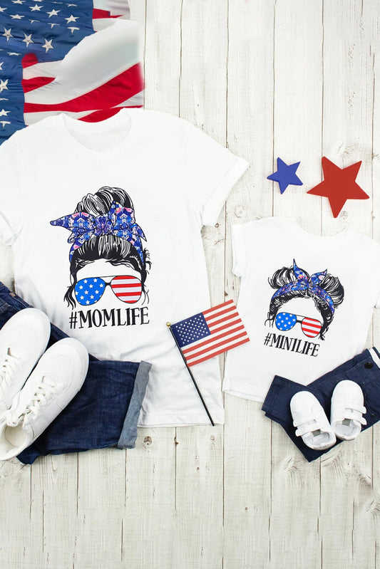 White MINILIFE American Flag Graphic Print Crewneck Girl's Top White 95%Cotton+5%Elastane Family T-shirts JT's Designer Fashion