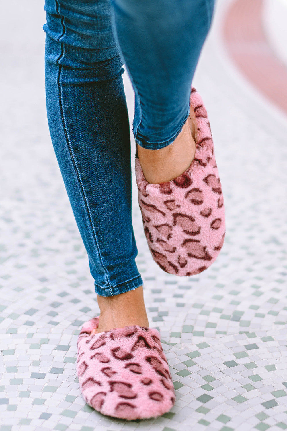 Dark Pink Leopard Print Fuzzy Home Slippers Slippers JT's Designer Fashion