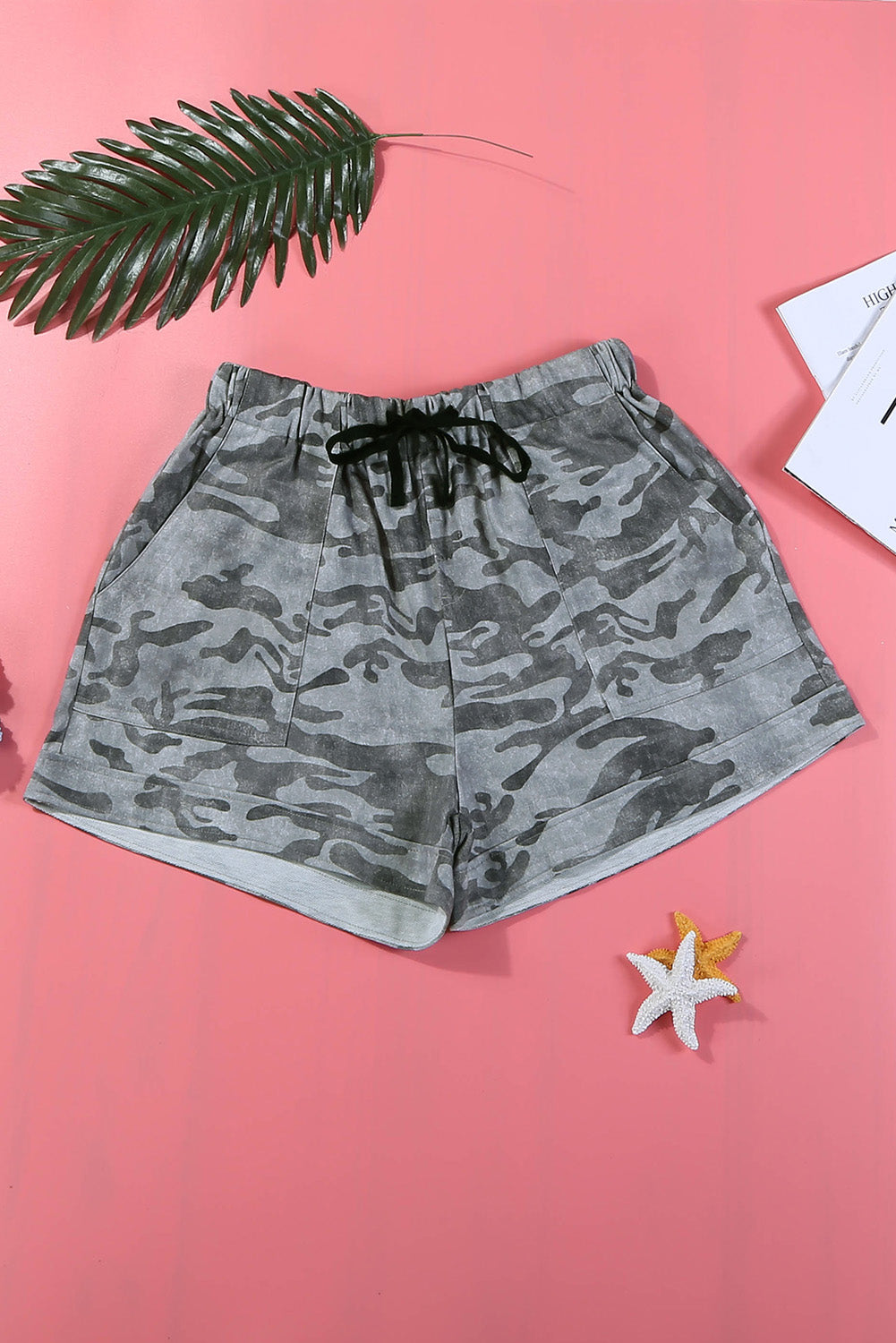 Camouflage Print Drawstring Casual Elastic Waist Pocketed Shorts Casual Shorts JT's Designer Fashion