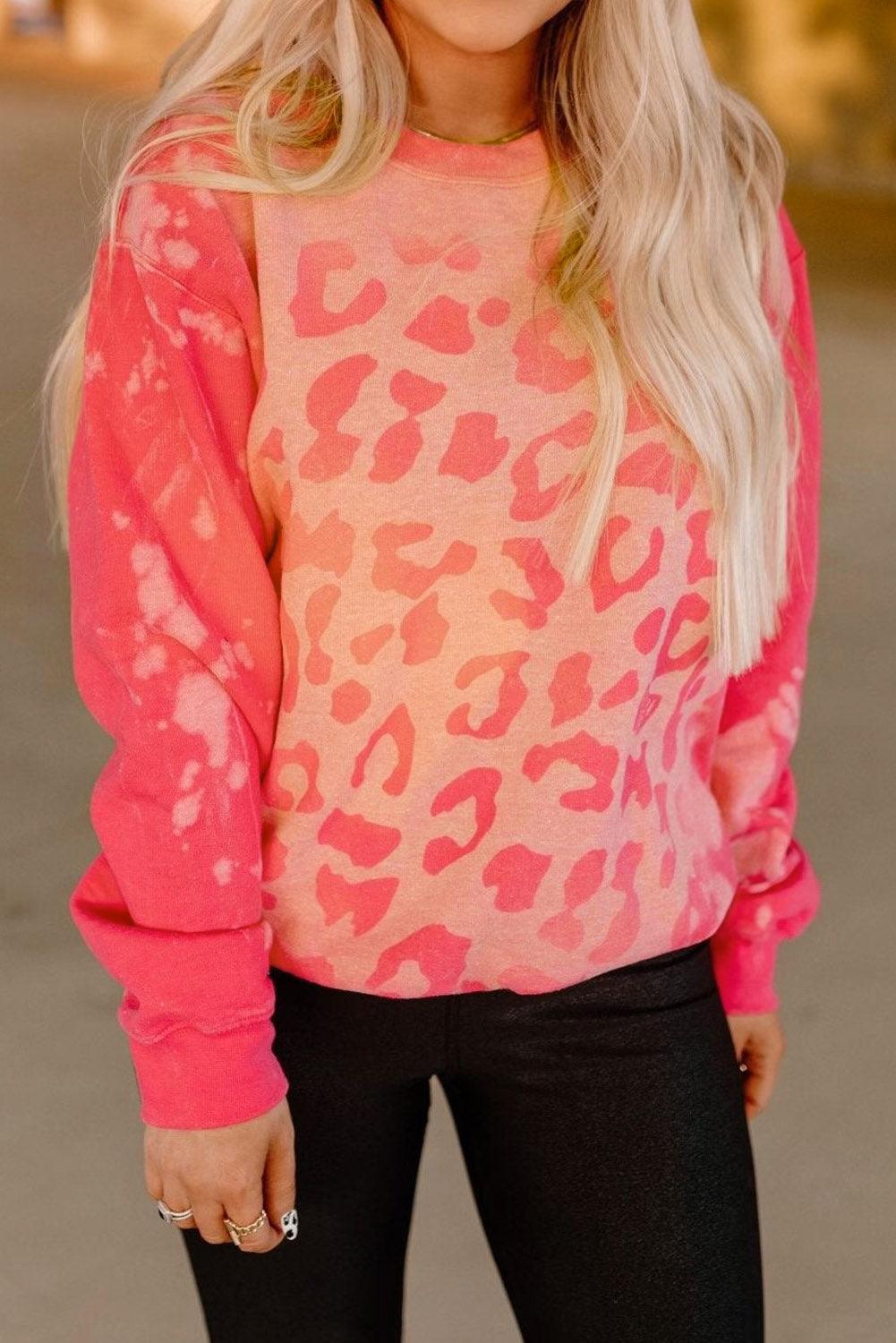 Pink Bleached Cheetah Print Sweatshirt Pink 95%Polyester+5%Elastane Sweatshirts & Hoodies JT's Designer Fashion