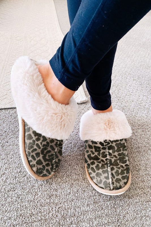 Leopard Winter Furry Home Slippers Slippers JT's Designer Fashion