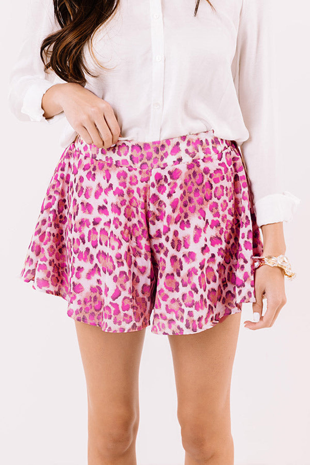 Rose Leopard Print Flutter Casual Shorts Casual Shorts JT's Designer Fashion