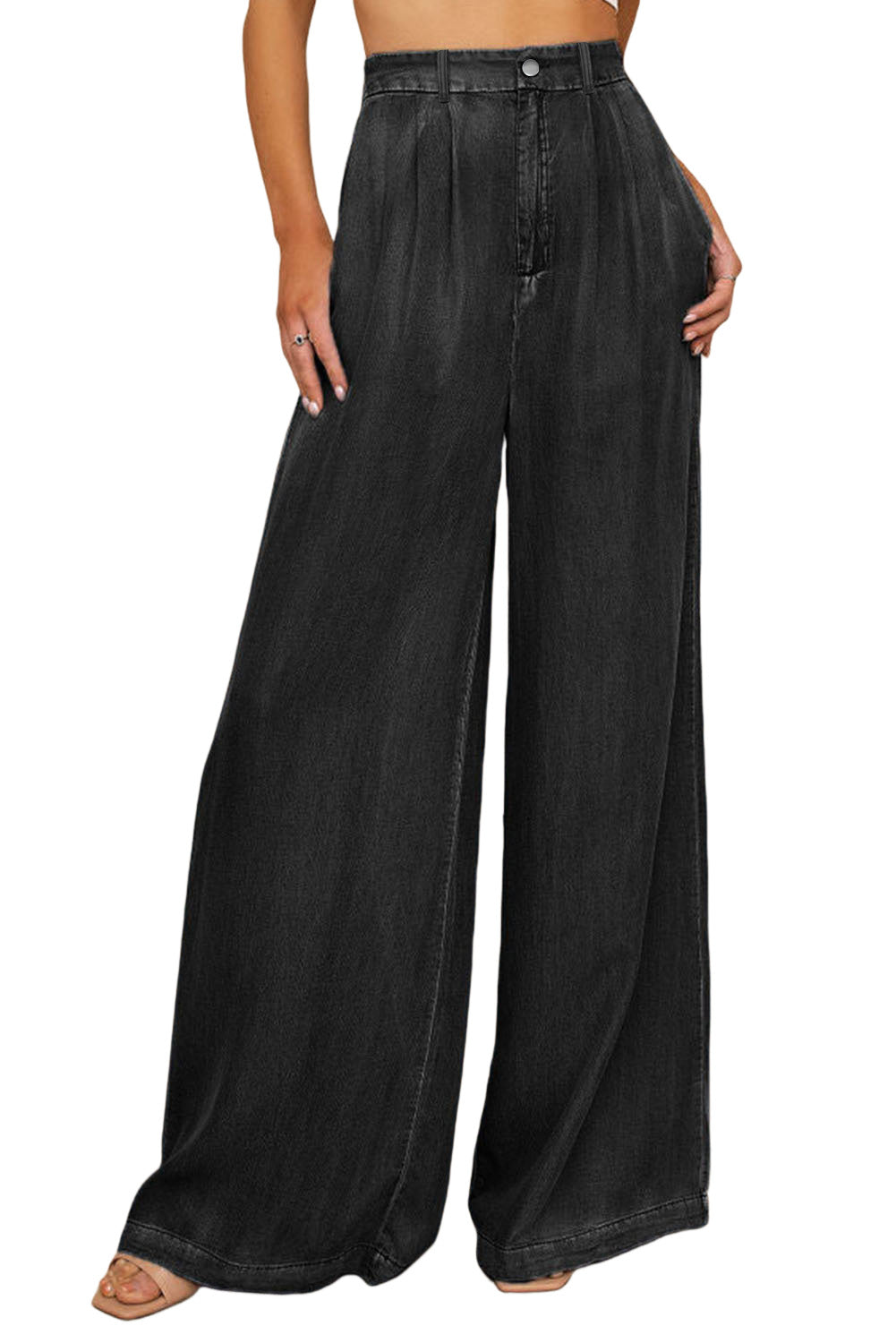 Black Tencel Wide Leg Soft Denim Pants Jeans JT's Designer Fashion