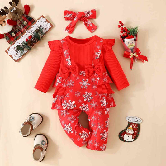 Snowflake Bow Detail Jumpsuit Red Baby JT's Designer Fashion