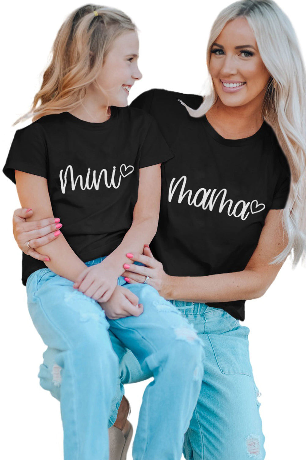 Black Family Matching Mama Heart Print Short Sleeve T Shirt Family T-shirts JT's Designer Fashion