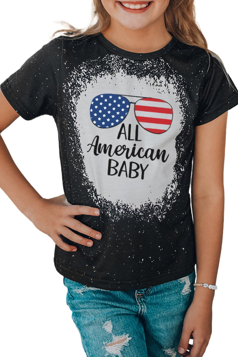 Black All American Baby Flag Pattern Printed Family Matching Girl's T Shirt Family T-shirts JT's Designer Fashion