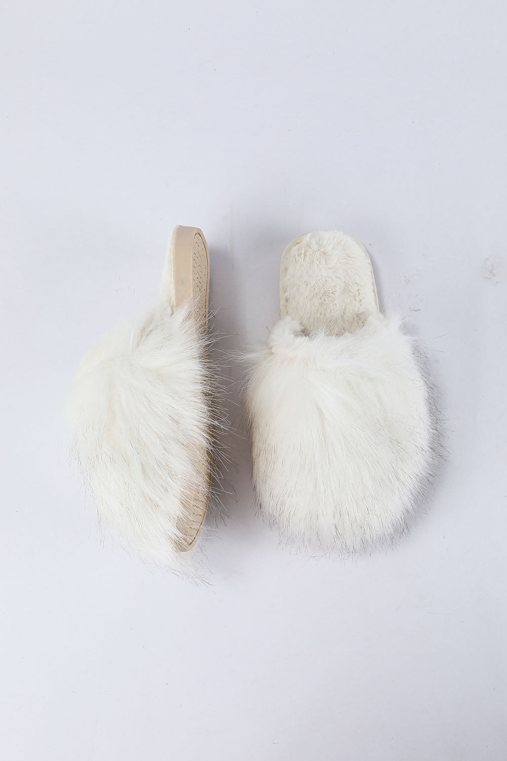 White Fuzzy Round Toe Home Slippers Slippers JT's Designer Fashion