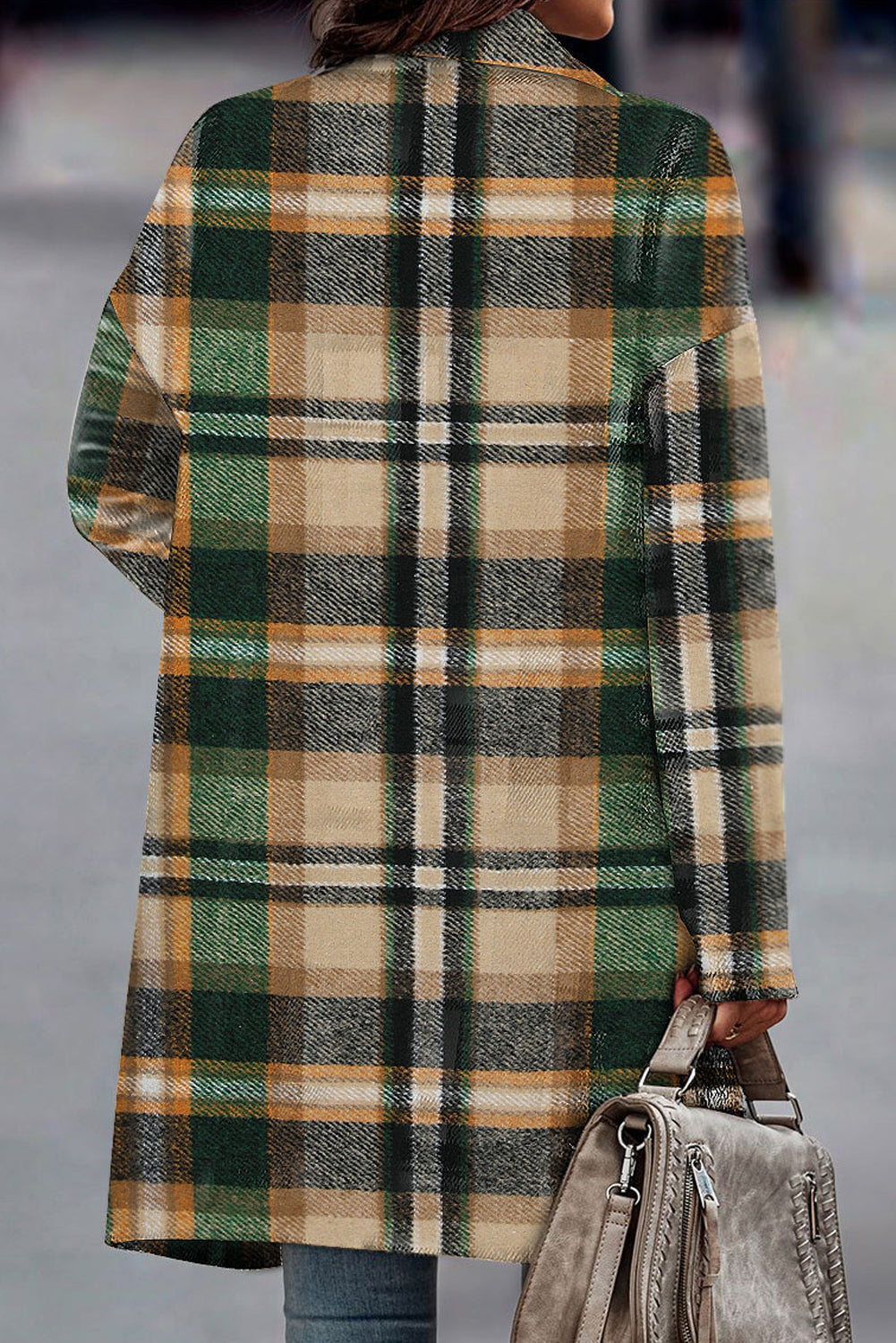Green Plaid Button Up Lapel Jacket Outerwear JT's Designer Fashion