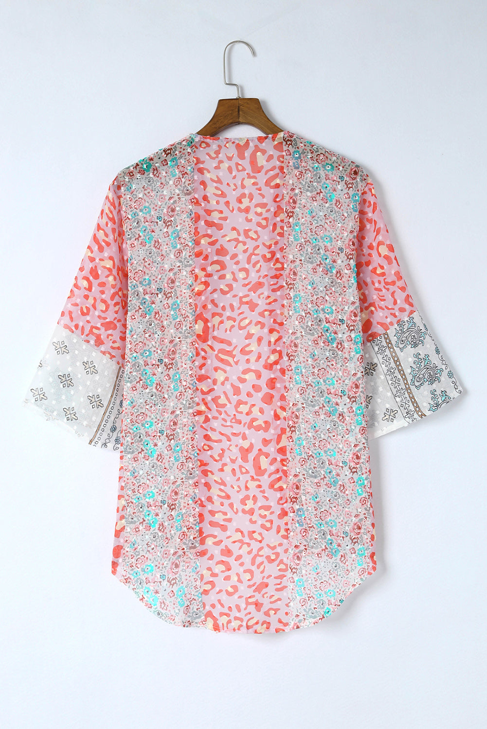 Multicolor Leopard Print Open Front Bell Sleeve kimono Kimonos JT's Designer Fashion