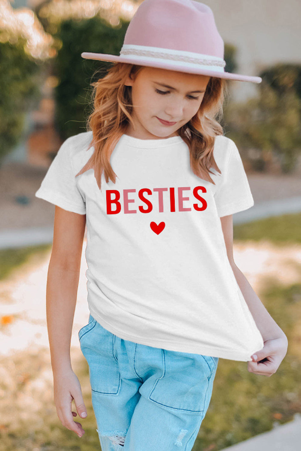White Family Matching BESTIES Heart Print Short Sleeve Girl's T Shirt Family T-shirts JT's Designer Fashion