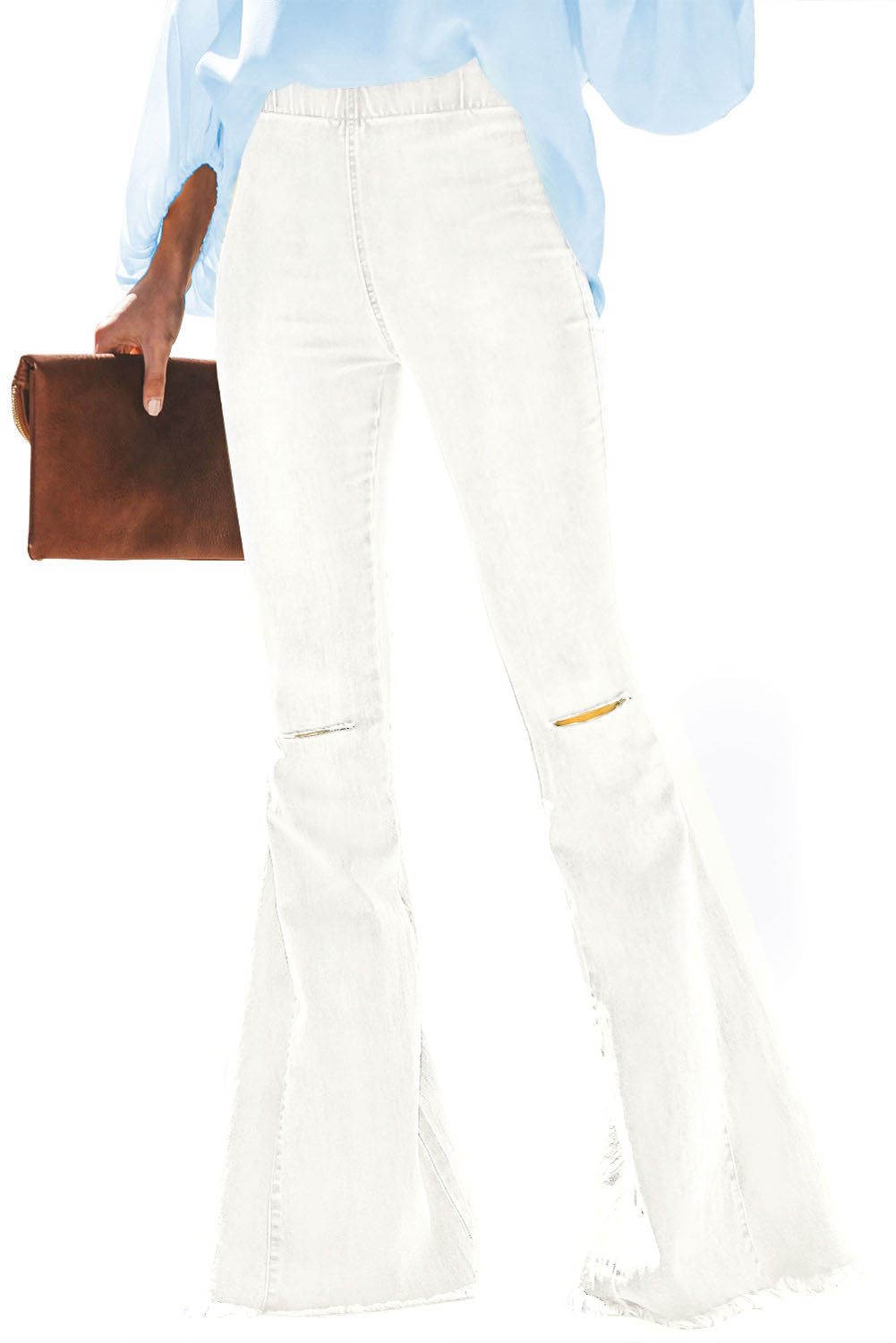 White Distressed Bell Bottom Denim Pants Jeans JT's Designer Fashion