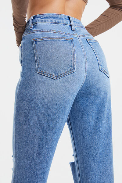 BAYEAS High Waist Distressed Cat's Whiskers Washed Straight Jeans Jeans JT's Designer Fashion