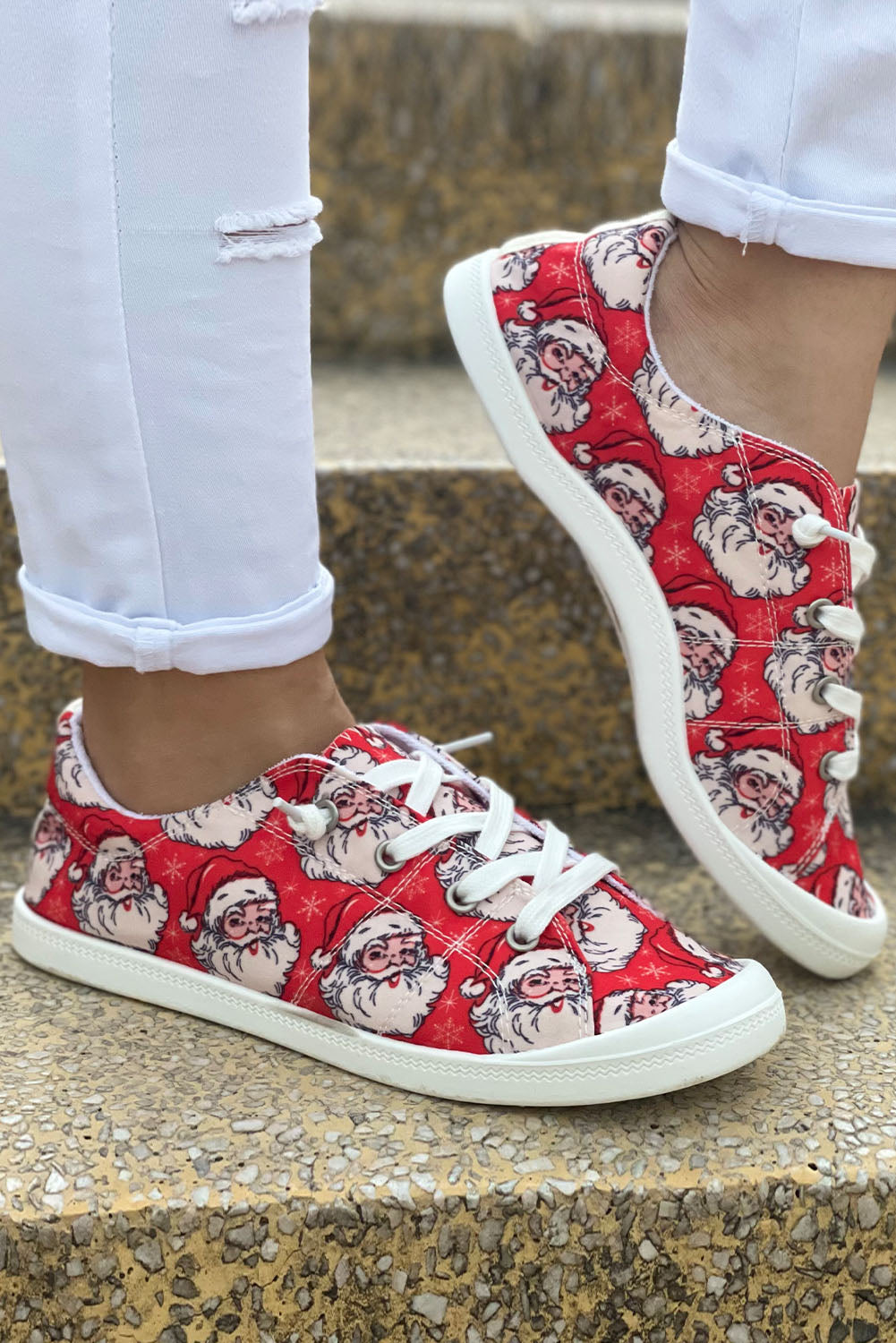Red Christmas Santa Clause Print Slip On Shoes Women's Shoes JT's Designer Fashion