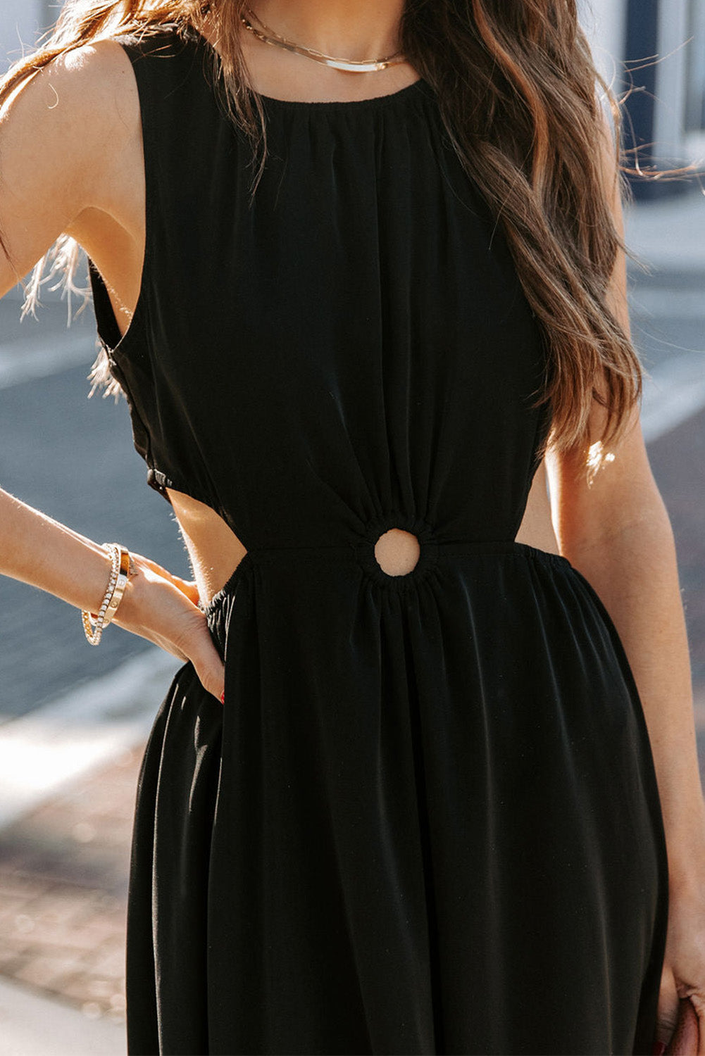 Black Side Cutout Sleeveless Maxi Dress Maxi Dresses JT's Designer Fashion
